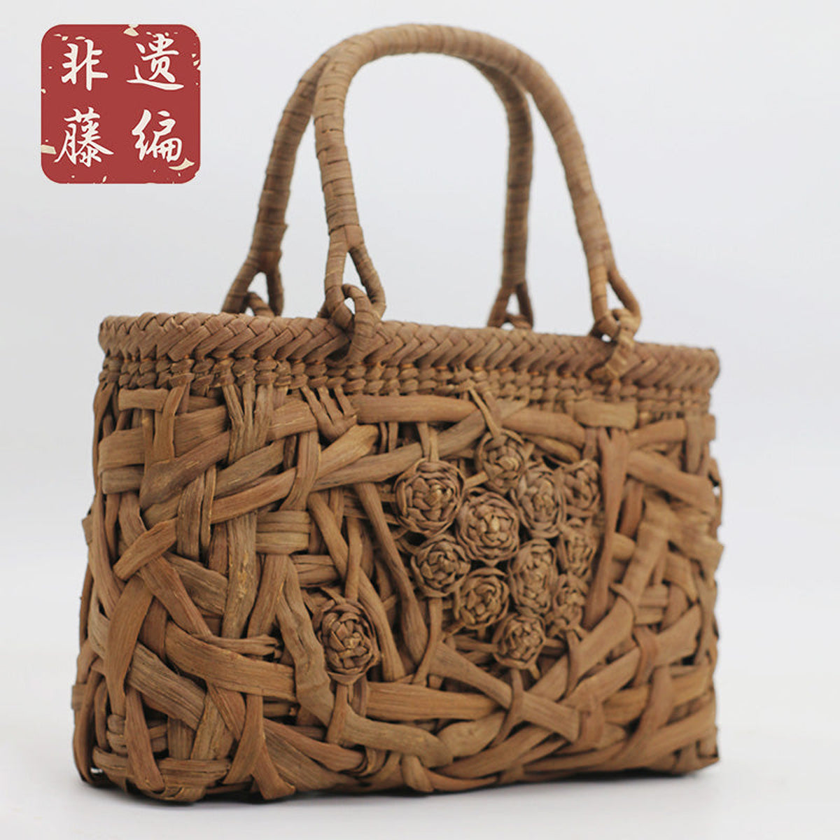 
Wild Grape Vine Basket Bag | Rose & Mushroom Motif